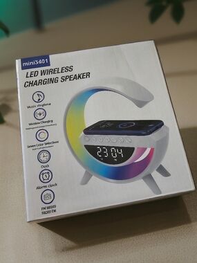 LED Wireless Charging Speaker - White with Rainbow Accent